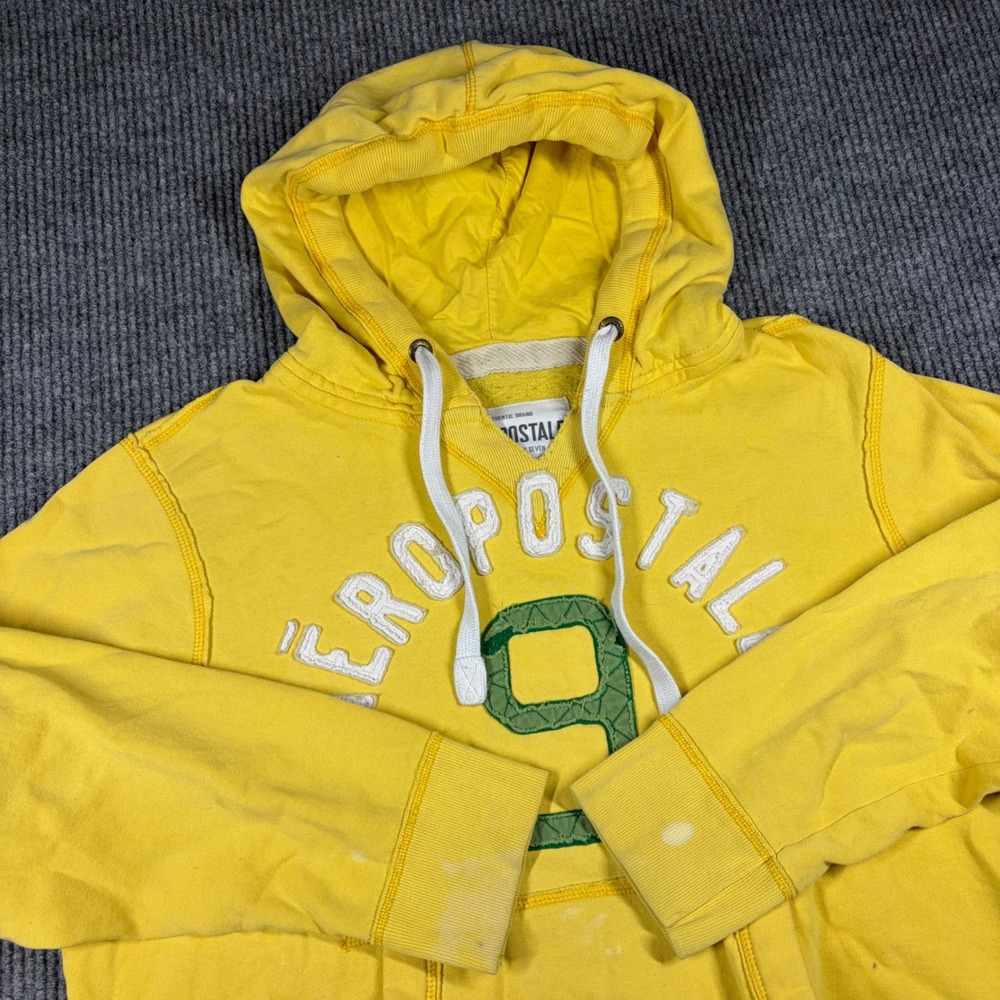Aeropostale Hoodie Mens XL Yellow Graphic Pullover Sweatshirt Vintage 87 Green 9
